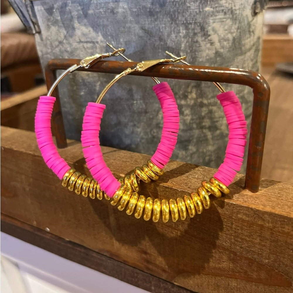 Pink and Gold Hoop Earrings